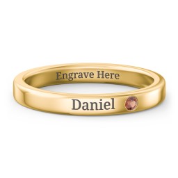 Stackable Birthstone Ring with Engraving in 10K Solid Yellow Gold with Garnet