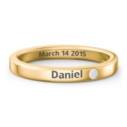 Stackable Birthstone Ring with Engraving in 10K Solid Yellow Gold with Opal
