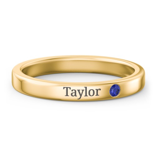 Stackable Birthstone Ring with Engraving – 10K Yellow Gold with Blue Sapphire
