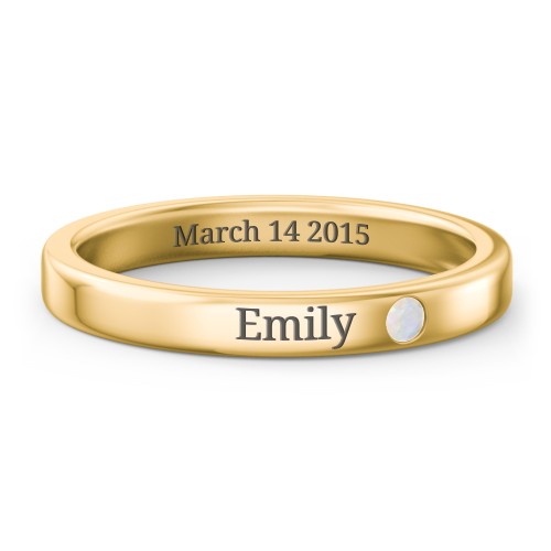 Stackable Birthstone Ring with Engraving – 10K Yellow Gold with Opal