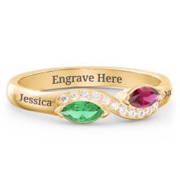 Infinity Marquise Ring with Accents in 10K Solid Yellow Gold with Emerald, Ruby, and White Premium Zirconia