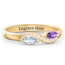 Infinity Marquise Ring with Accents in 14K Solid Yellow Gold with Aquamarine, Amethyst, and White Premium Zirconia