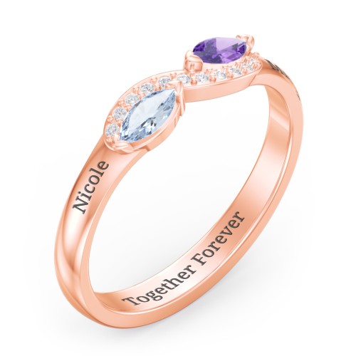 Infinity Marquise Ring with Accents – 10K Rose Gold with Aquamarine, Amethyst, and White Premium Zirconia