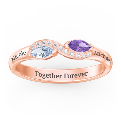 Infinity Marquise Ring with Accents – 10K Rose Gold with Aquamarine, Amethyst, and White Premium Zirconia