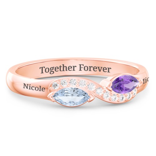 Infinity Marquise Ring with Accents – 10K Rose Gold with Aquamarine, Amethyst, and White Premium Zirconia