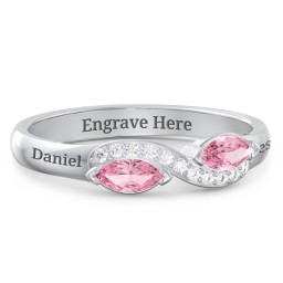 Infinity Marquise Ring with Accents in 925 Sterling Silver with Pink Tourmaline and White Premium Zirconia