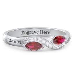 Infinity Marquise Ring with Accents in 925 Sterling Silver with Garnet and White Premium Zirconia