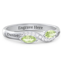 Infinity Marquise Ring with Accents in 925 Sterling Silver with Peridot and White Premium Zirconia