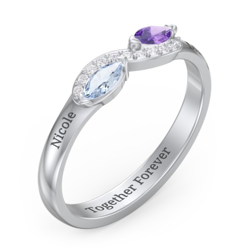 Infinity Marquise Ring with Accents – Sterling Silver with Aquamarine, Amethyst, and White Premium Zirconia