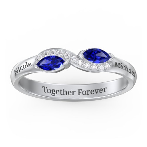 Infinity Marquise Ring with Accents – Sterling Silver with Blue Sapphire and White Premium Zirconia