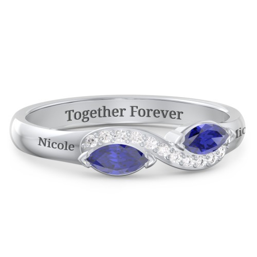 Infinity Marquise Ring with Accents – Sterling Silver with Blue Sapphire and White Premium Zirconia