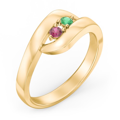 Swirl Double Birthstone Ring – 10K Yellow Gold with Emerald and Ruby