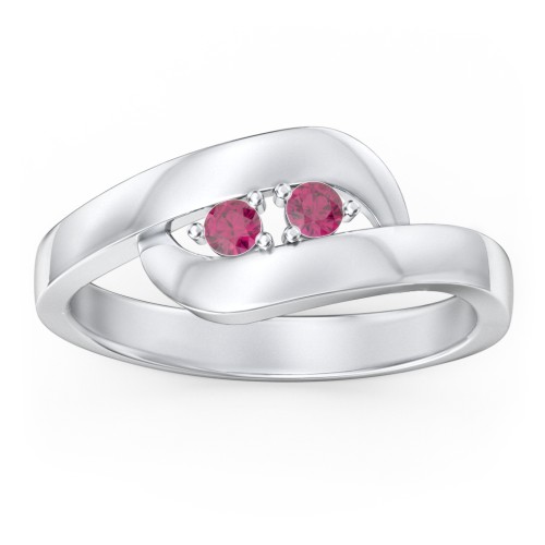 Swirl Double Birthstone Ring – Sterling Silver with Ruby