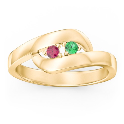 Swirl Double Birthstone Ring – 10K Yellow Gold with Emerald and Ruby
