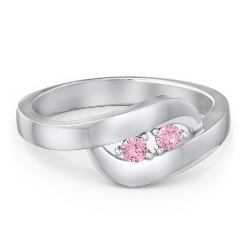 Swirl Double Birthstone Ring – Sterling Silver with Pink Tourmaline
