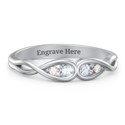 Double Infinity Birthstone Ring with Accents in 925 Sterling Silver with Aquamarine and Diamond