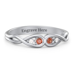 Double Infinity Birthstone Ring with Accents in 925 Sterling Silver with Garnet and White Premium Zirconia