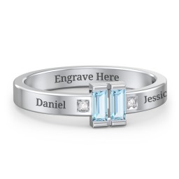 Baguette Birthstone Ring with Accents