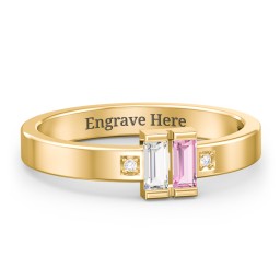 Baguette Birthstone Ring with Accents in 14K Solid Yellow Gold with Cubic Zirconia, Pink Tourmaline, and White Premium Zirconia