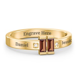 Baguette Birthstone Ring with Accents in 18K Gold Plated Silver with Garnet and White Premium Zirconia