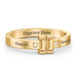 Baguette Birthstone Ring with Accents in 18K Gold Plated Silver with Citrine and White Premium Zirconia