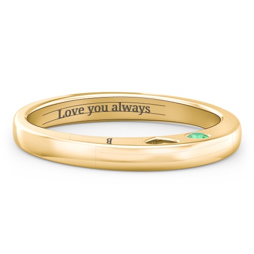 Peekaboo Birthstone Ring with Heart Cut Out – 14K Yellow Gold with Ruby and Emerald