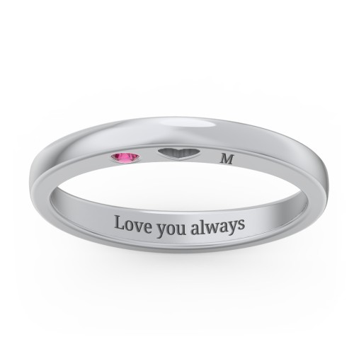 Peekaboo Birthstone Ring with Heart Cut Out – 10K White Gold with Ruby and Emerald