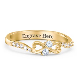 Infinity Heart Ring with Accents in 18K Gold Plated Silver with Aquamarine and White Premium Zirconia