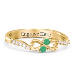 Infinity Heart Ring with Accents in 18K Gold Plated Silver with Emerald and White Premium Zirconia