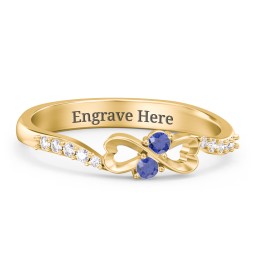 Infinity Heart Ring with Accents in 18K Gold Plated Silver with Blue Sapphire and White Premium Zirconia