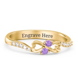 Infinity Heart Ring with Accents in 18K Gold Plated Silver with Amethyst and White Premium Zirconia