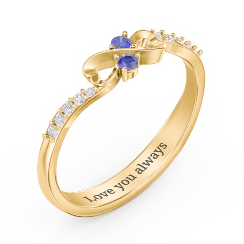 Infinity Heart Ring with Accents – 18K Gold Plated Silver with Blue Sapphire and White Premium Zirconia