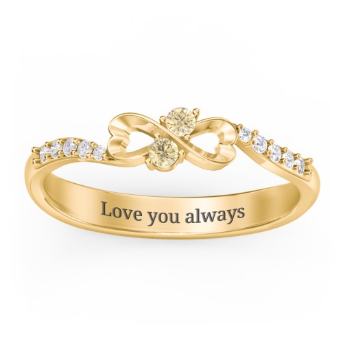 Infinity Heart Ring with Accents – 18K Gold Plated Silver with Citrine and White Premium Zirconia