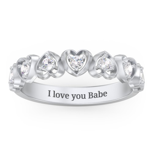 Multi-Heart Ring with Birthstones – Sterling Silver with Cubic Zirconia