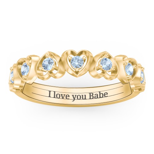 Multi-Heart Ring with Birthstones – 18K Gold Plated Silver with Blue Topaz