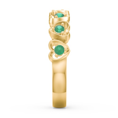 Multi-Heart Ring with Birthstones – 10K Yellow Gold with Emerald