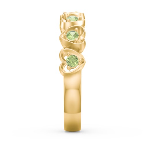 Multi-Heart Ring with Birthstones – 10K Yellow Gold with Peridot