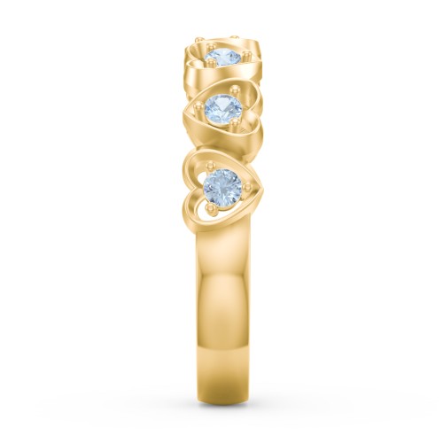 Multi-Heart Ring with Birthstones – 10K Yellow Gold with Blue Topaz