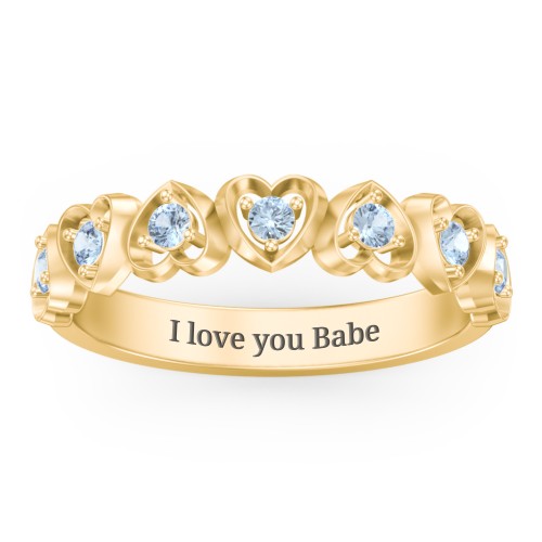 Multi-Heart Ring with Birthstones – 10K Yellow Gold with Blue Topaz