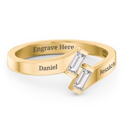 Engravable Slanted Baguette Ring in 10K Solid Yellow Gold with White Sapphire