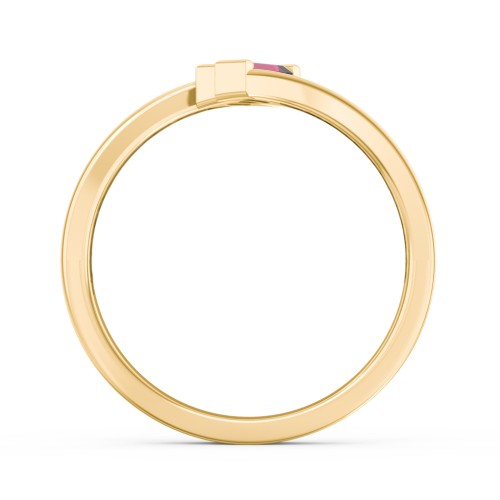 Engravable Slanted Baguette Ring – 10K Yellow Gold with Emerald and Ruby