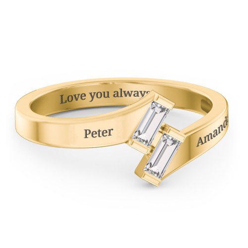 Engravable Slanted Baguette Ring – 10K Yellow Gold with White Sapphire