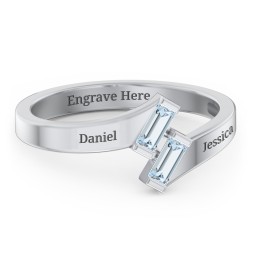 Engravable Slanted Baguette Ring in 925 Sterling Silver with Aquamarine