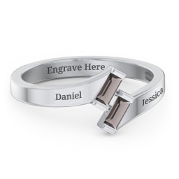 Engravable Slanted Baguette Ring in 925 Sterling Silver with Smokey Quartz