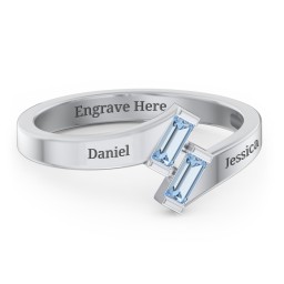 Engravable Slanted Baguette Ring in 925 Sterling Silver with Blue Topaz