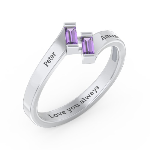 Engravable Slanted Baguette Ring – Sterling Silver with Amethyst