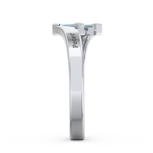 Engravable Slanted Baguette Ring – Sterling Silver with Blue Topaz