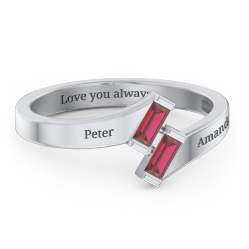 Engravable Slanted Baguette Ring – Sterling Silver with Garnet