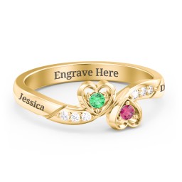 Duo of Hearts Ring in 18K Gold Plated Silver with Emerald, Ruby, and White Premium Zirconia