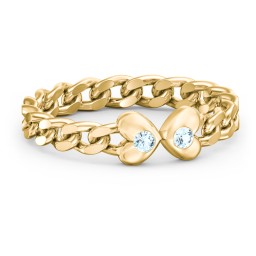 Curb Link Chain Heart Ring in 18K Gold Plated Silver with Blue Topaz